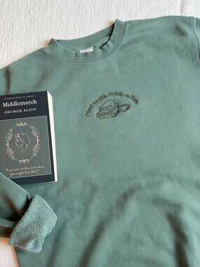 The Bookish Goods Read Books Drink Coffee Embroidered Sweatshirt Women's Small